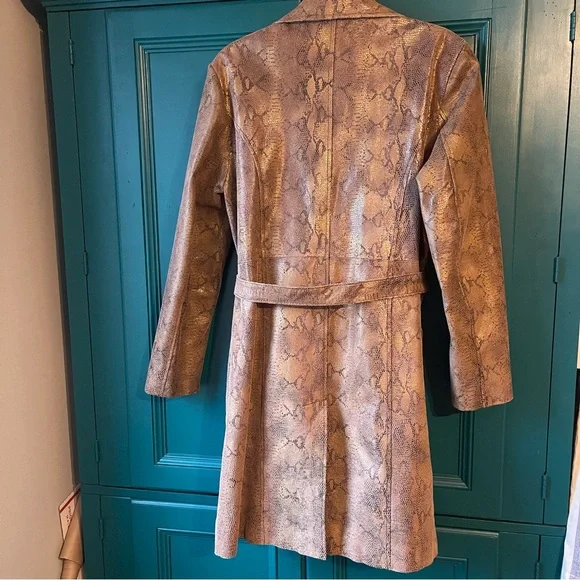 Vintage Womens Snake Print Coat Trench Style Leather Jacket Sz 12 - Picture 4 of 5